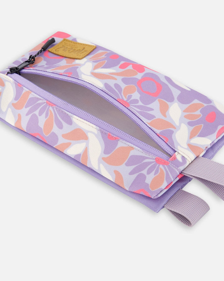 Double Pencil Case Lilac Retro Flower Print