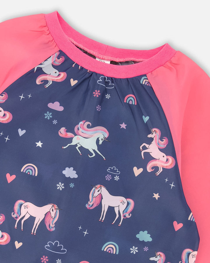 School Apron Navy Unicorn Print