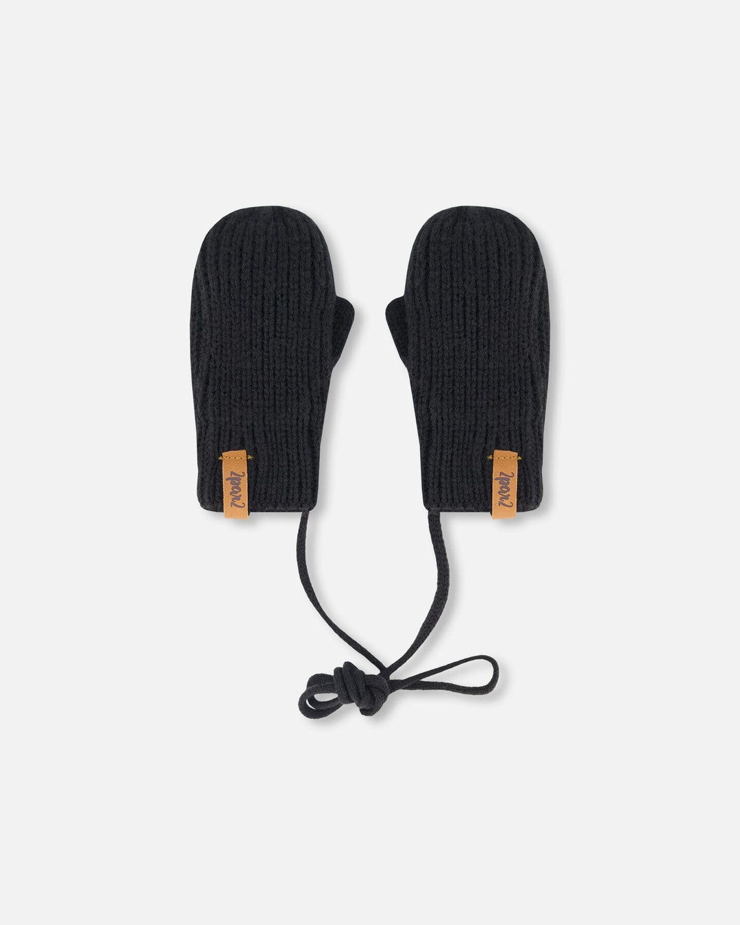 Baby Knit Mittens With String Black