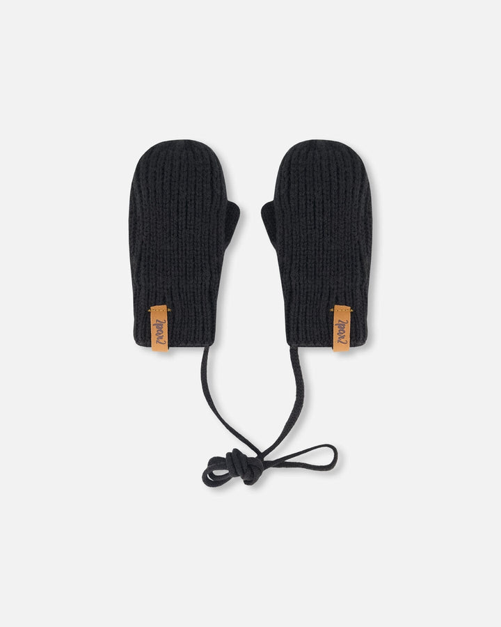 Baby Knit Mittens With String Black