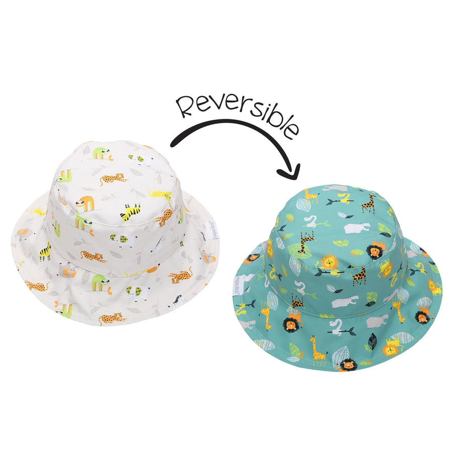 FlapJackKids Kids UPF50+ Patterned Sun Hat - Grey Zoo - Tiniest Toes