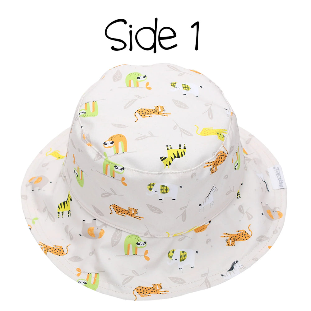 FlapJackKids Kids UPF50+ Patterned Sun Hat - Grey Zoo - Tiniest Toes