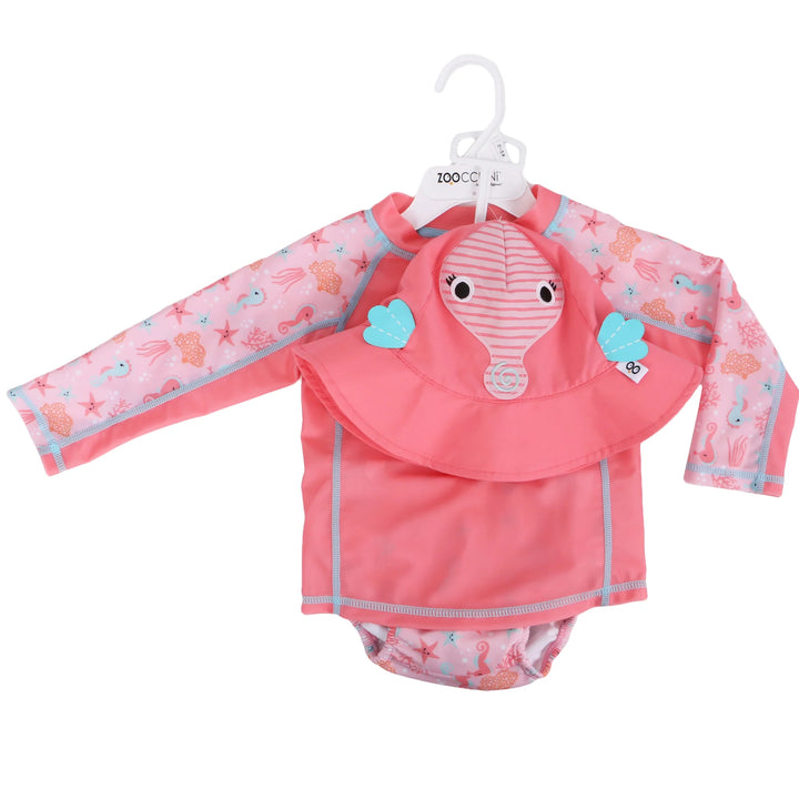 Zoocchini Rashguard Top + Swim Diaper + Sunhat 3pc Set Seahorse - Tiniest Toes