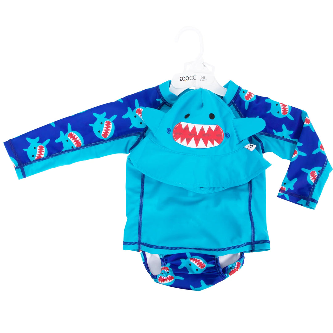 Zoocchini Rashguard Top + Swim Diaper + Sunhat 3pc Set Shark - Tiniest Toes