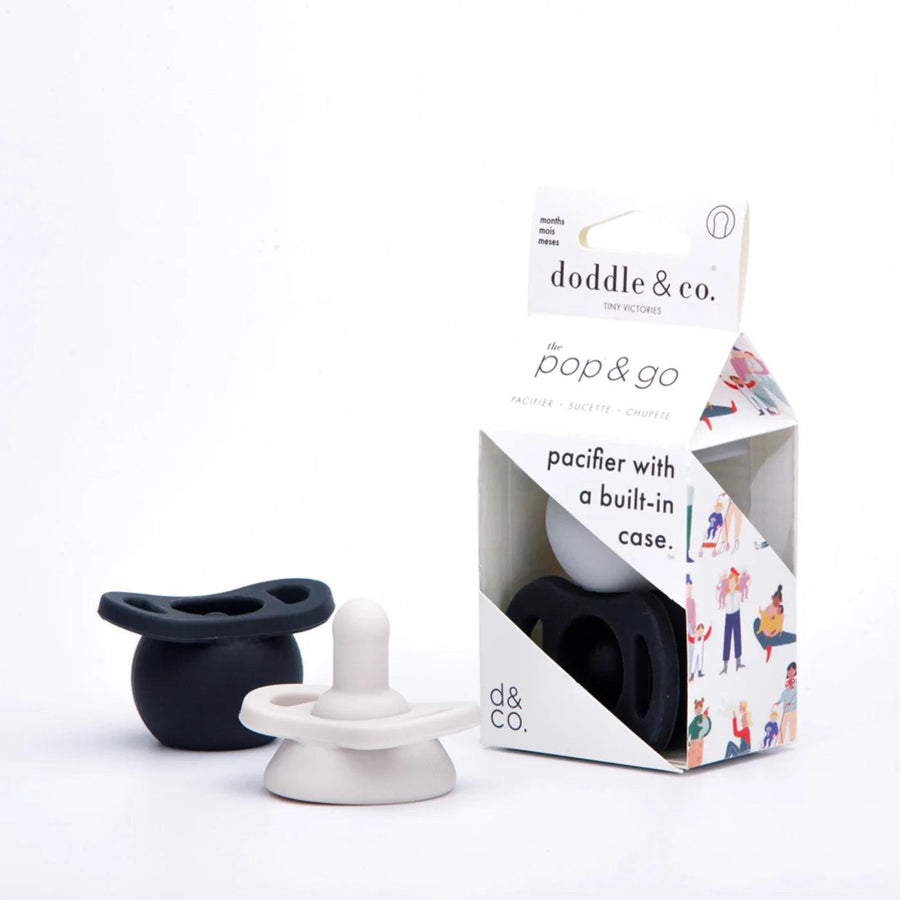 Doddle & Co - Pop & Go Pacifier - Stage 2 - 2 Pack - Dove / Coal - Tiniest Toes